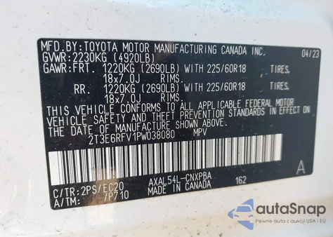 2023 Toyota Rav4 Hybrid Xse из США, поврежденный, VIN 2T3E6RFV1PW038080